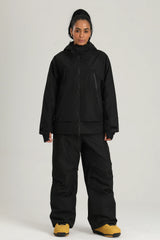 Women's Black & White Color Block Baggy Fit Insulated Snow Jacket