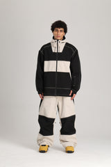 Men's Black & Off White Color Block Corduroy Retro Utility Snow Jacket