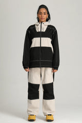 Women's Brown & Black Color Block Corduroy Retro Utility Snow Jacket