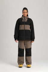 Women's Black & Off White Color Block Corduroy Retro Utility Snow Jacket