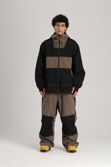 Men's Black & Off White Color Block Corduroy Retro Utility Snow Jacket