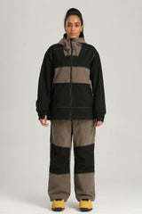 Women's Brown & Black Color Block Corduroy Retro Utility Snow Jacket