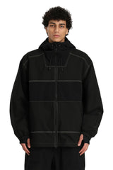 Men's Brown & Black Color Block Corduroy Retro Utility Snow Jacket