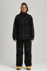 Women's Brown & Black Color Block Corduroy Retro Utility Snow Jacket