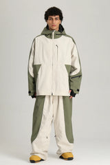 Men's Off White & Sage Color Block Reflective Retro Baggy Snow Jacket
