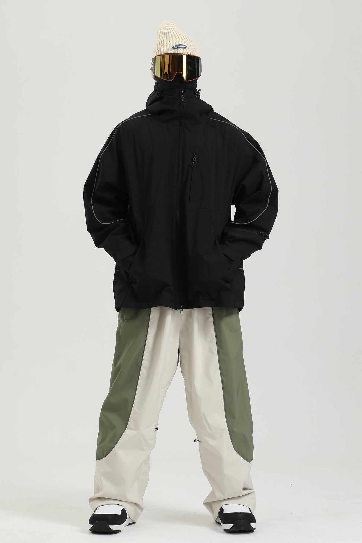 Men's Off White & Sage Utility Reflective Baggy Snowboard Pants
