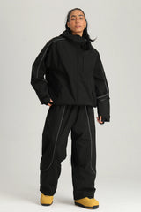 Women's Off White & Sage Color Block Reflective Retro Baggy Snow Jacket