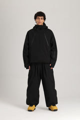 Men's Off White & Green Color Block Utility Multi-Pocket Insulated Snow Jacket