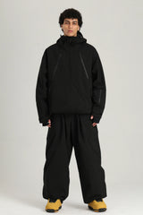 Men's Black Color Block Utility Multi-Pocket Insulated Snow Jacket