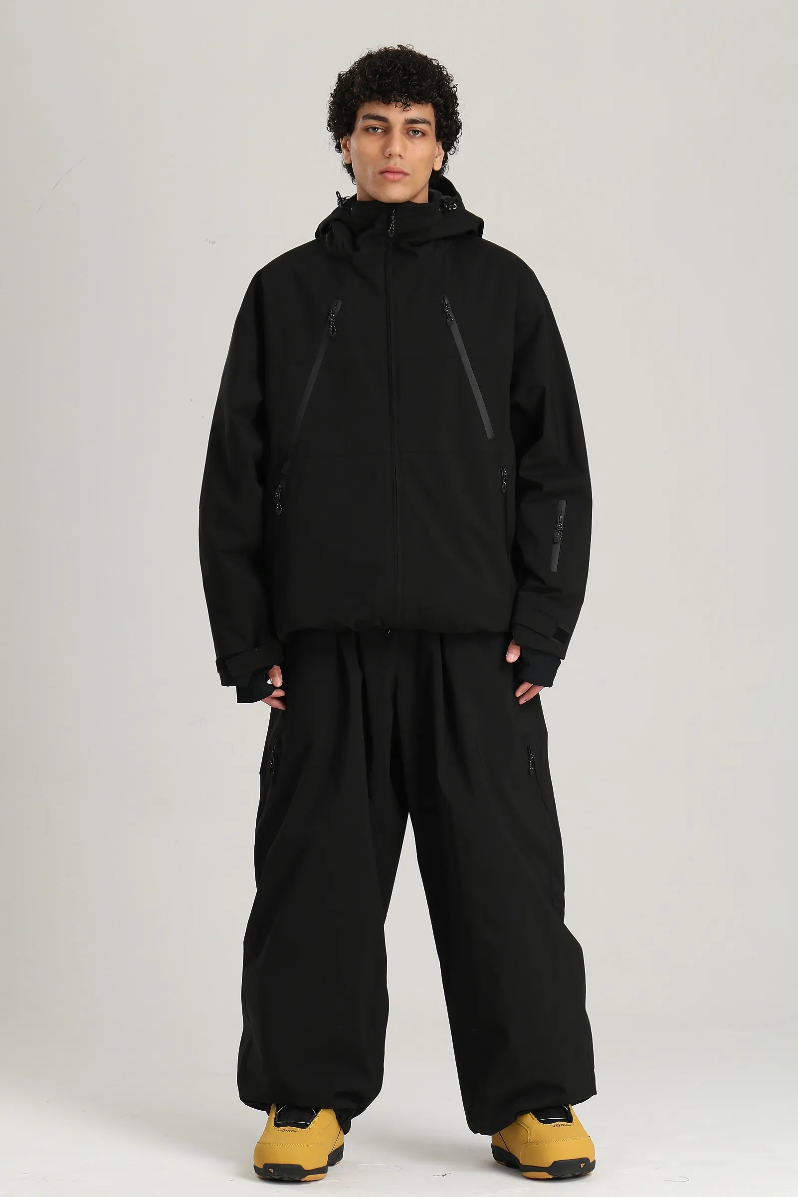 Men's Black Color Block Utility Multi-Pocket Insulated Snow Jacket