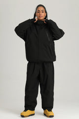 Women's Black Color Block Utility Multi-Pocket Insulated Snow Jacket
