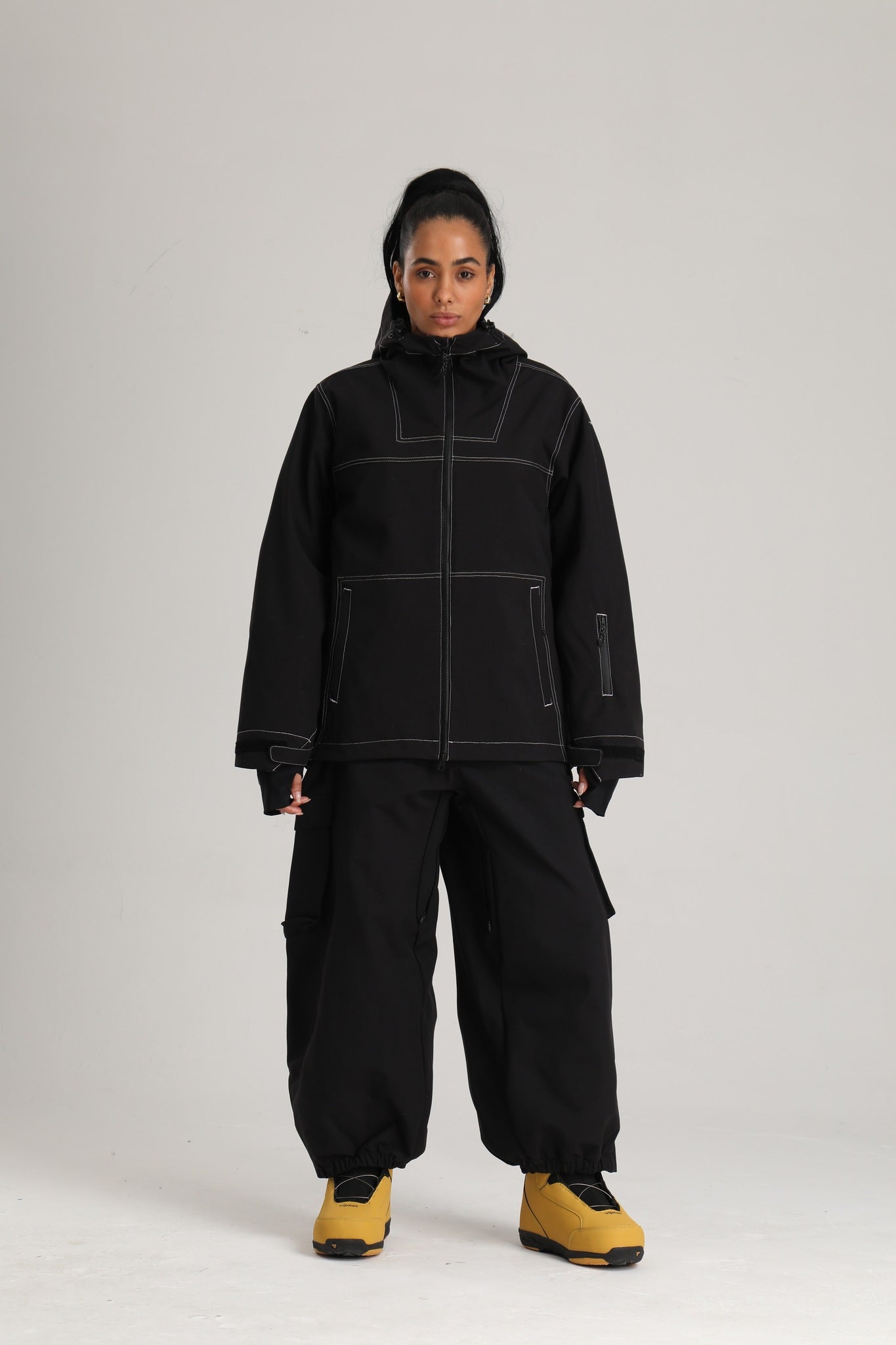 Women's Black Utility Minimal Contrast Stitch Insulated Snow Jacket