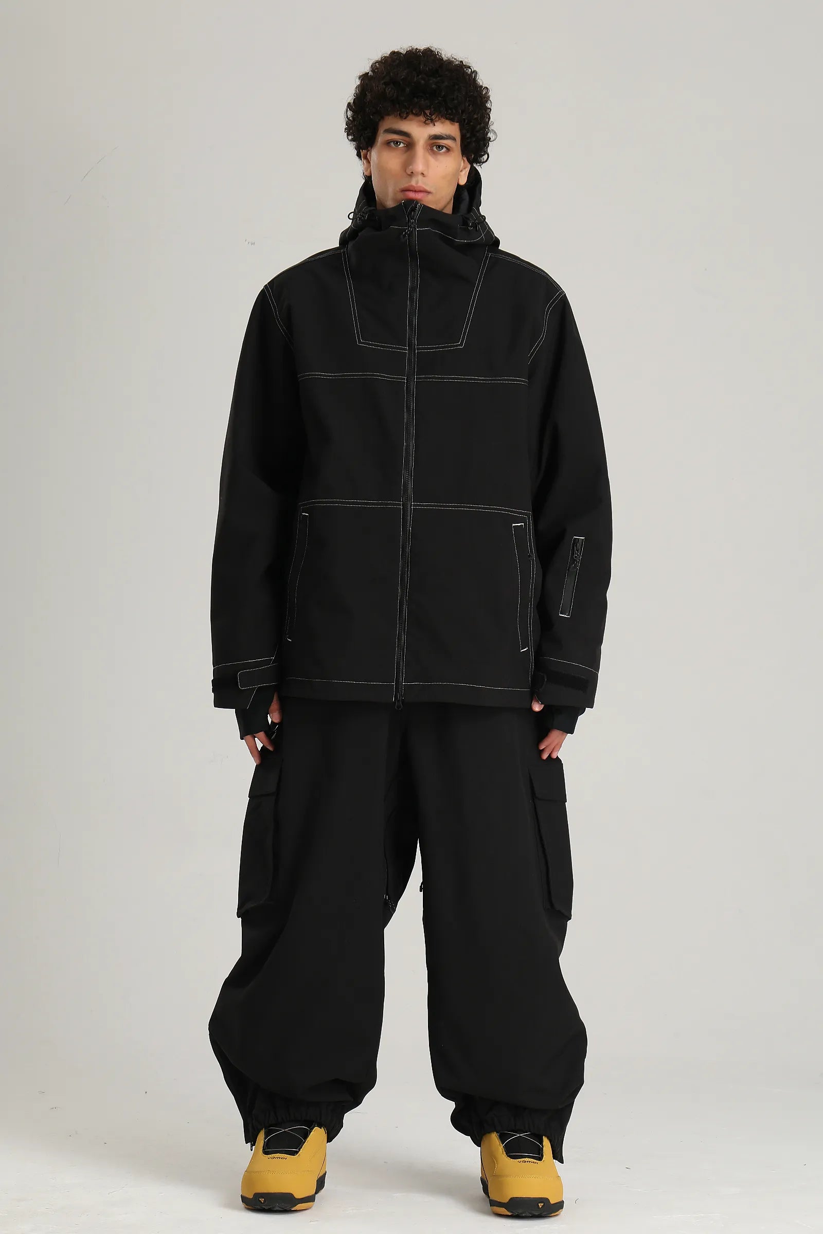 Men's Black Utility Minimal Contrast Stitch Insulated Snow Jacket