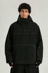 Men's Black Utility Minimal Contrast Stitch Insulated Snow Jacket