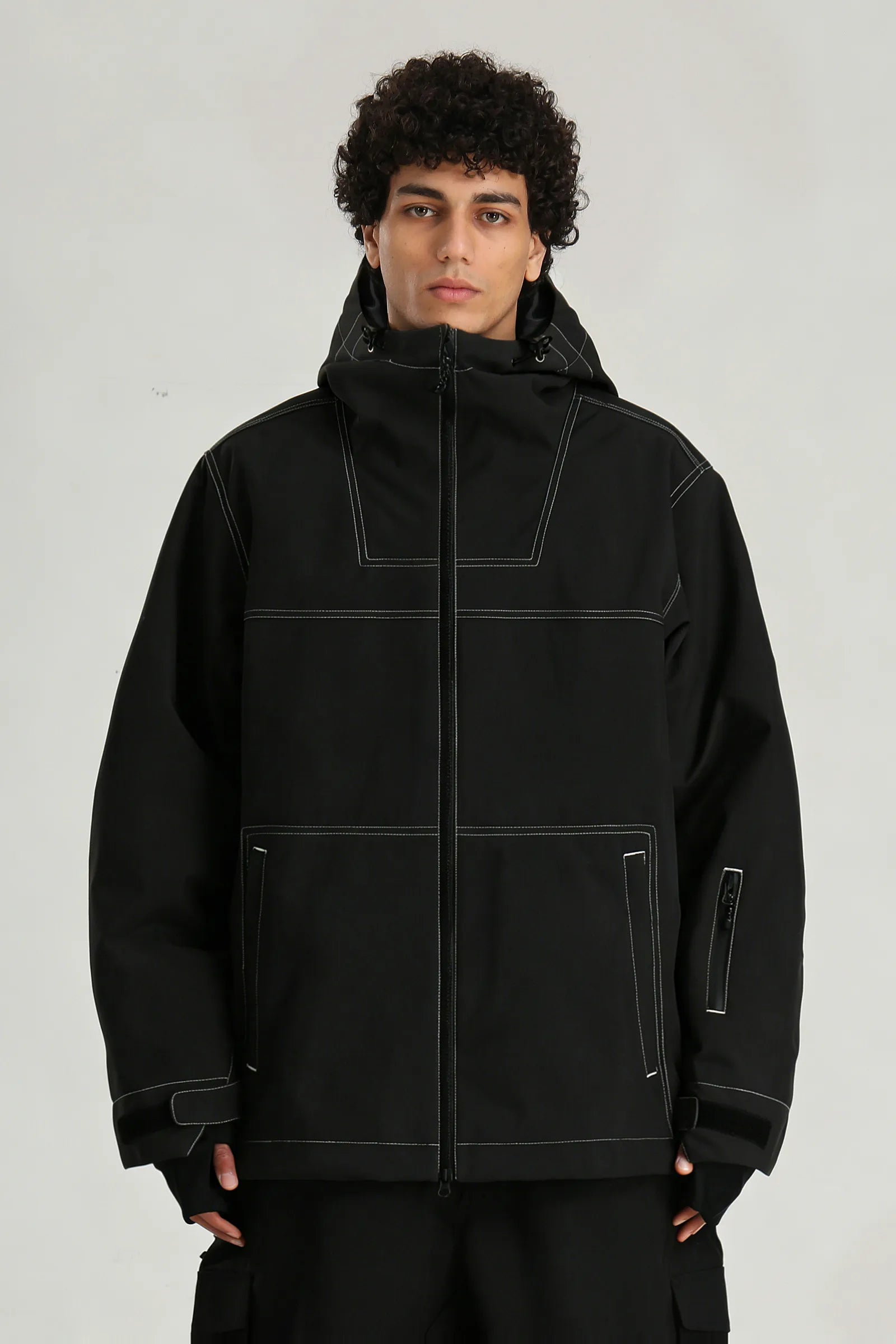 Men's Black Utility Minimal Contrast Stitch Insulated Snow Jacket