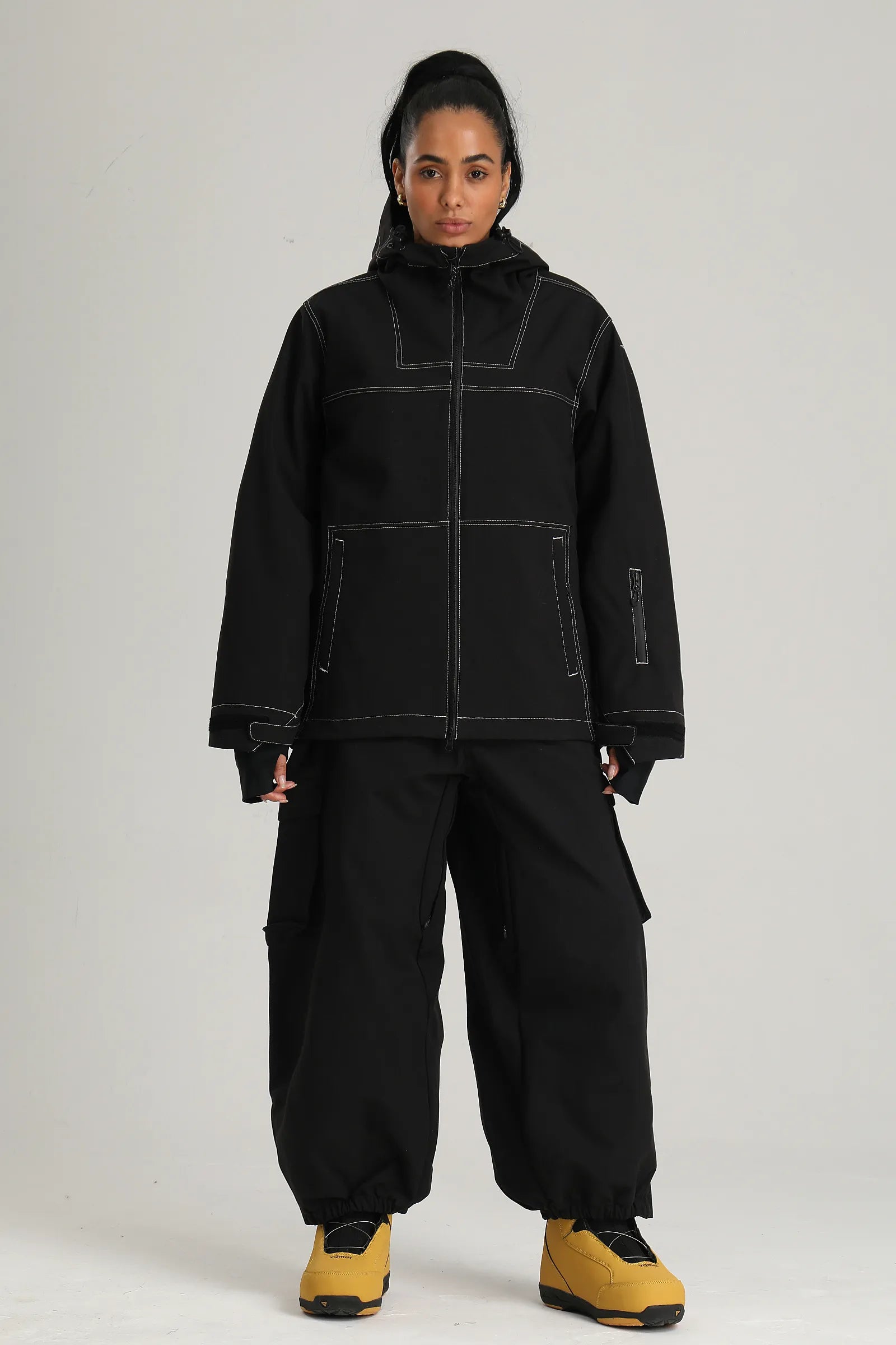 Women's Black Utility Minimal Contrast Stitch Insulated Snow Jacket
