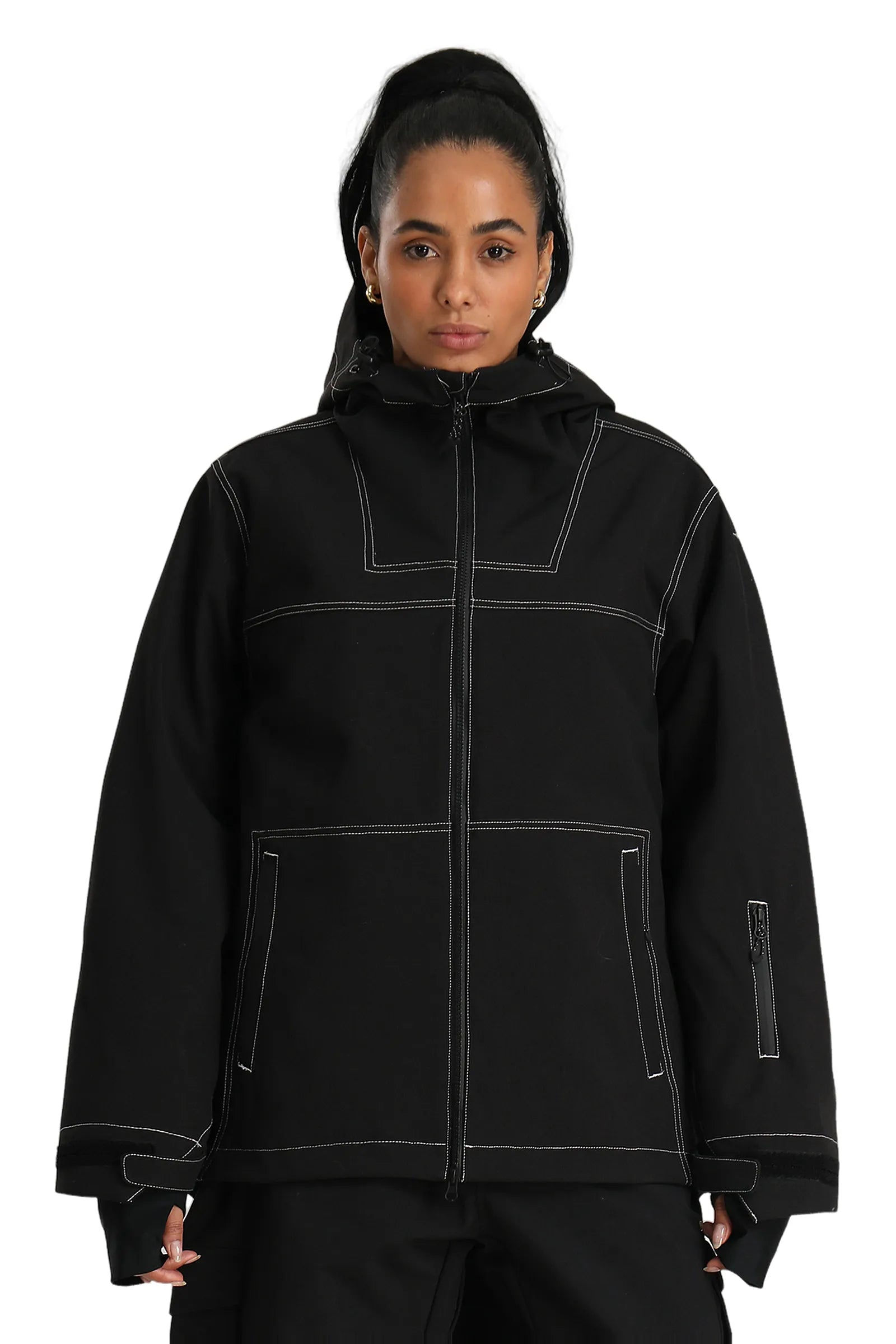 Women's Black Utility Minimal Contrast Stitch Insulated Snow Jacket