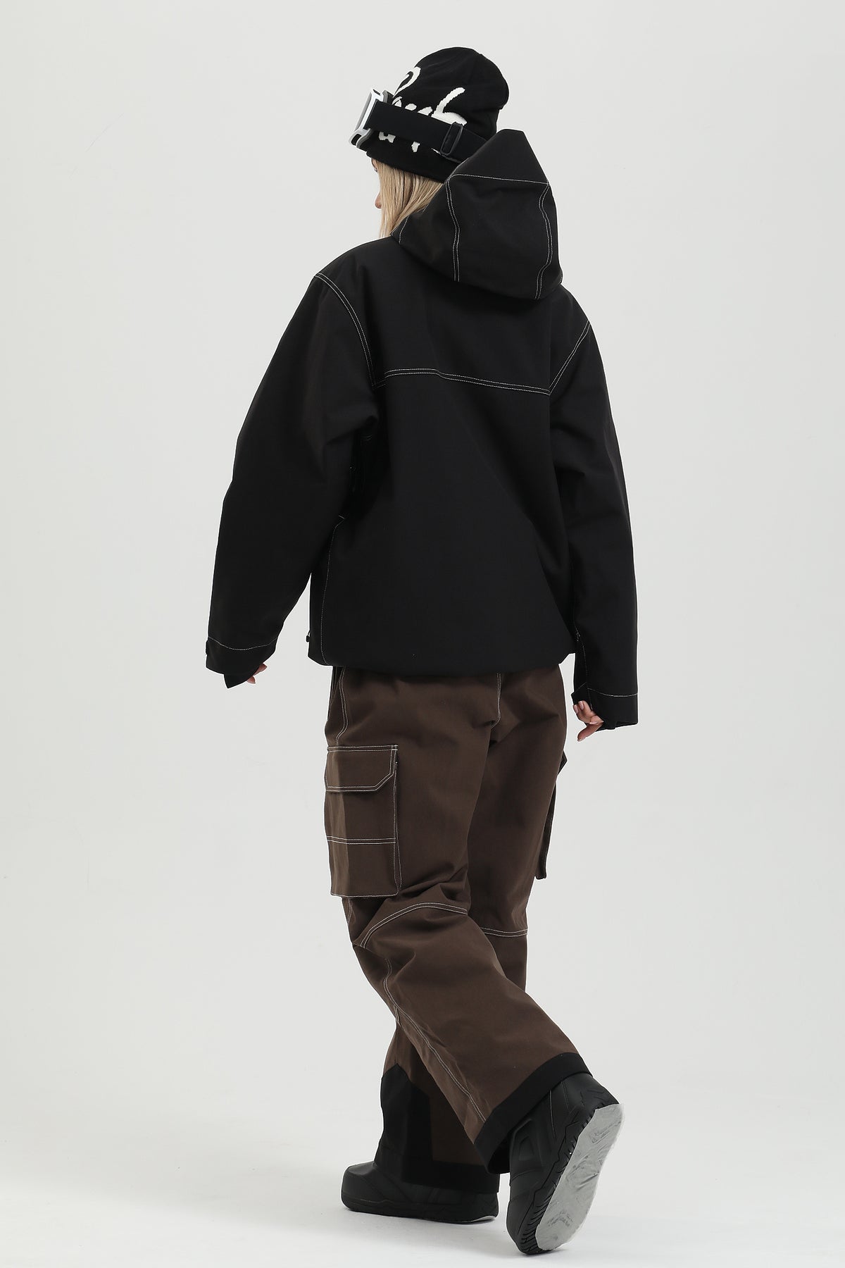 Women's Black Utility Minimal Contrast Stitch Insulated Snow Jacket