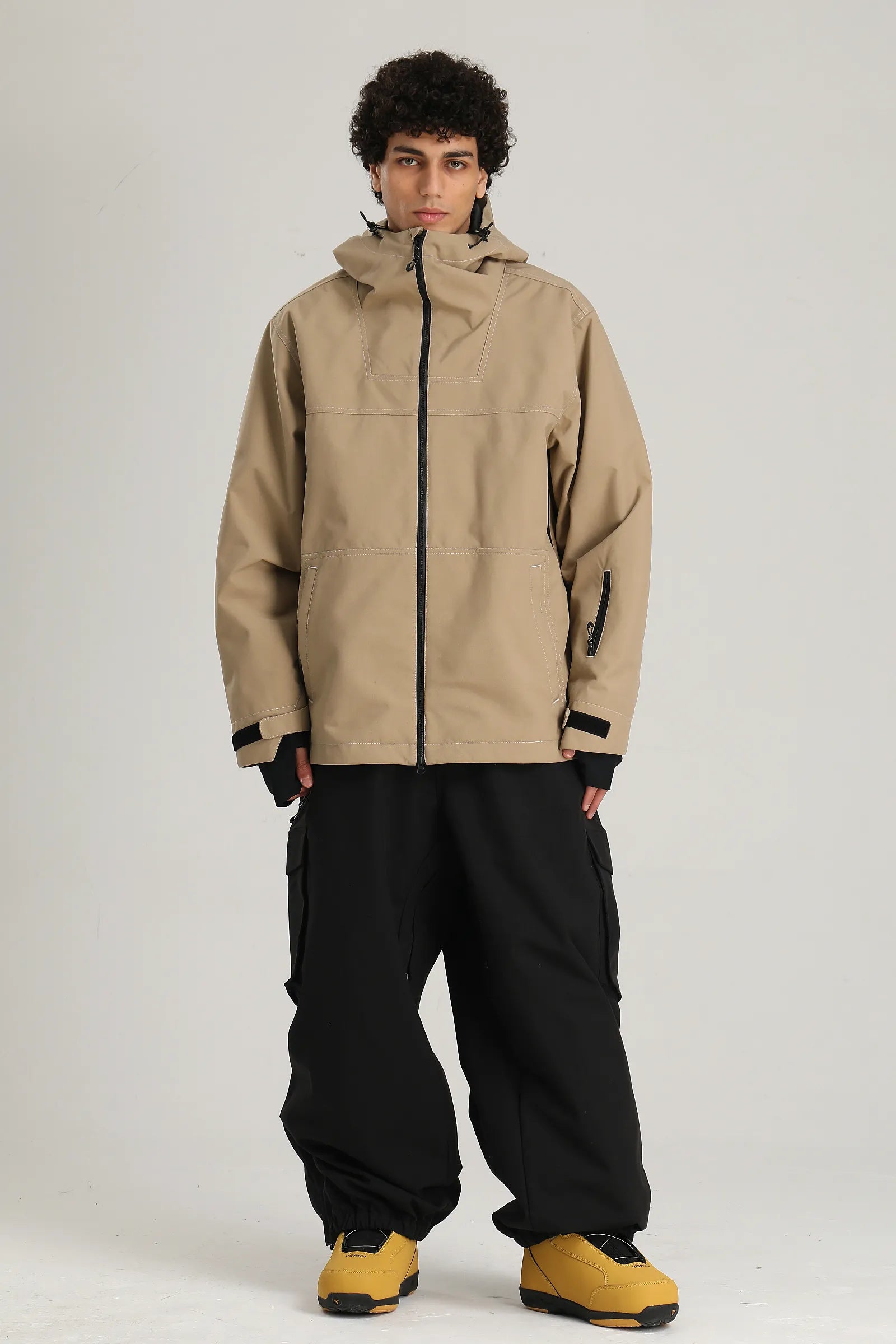 Men's Khaki Utility Minimal Contrast Stitch Insulated Snow Jacket