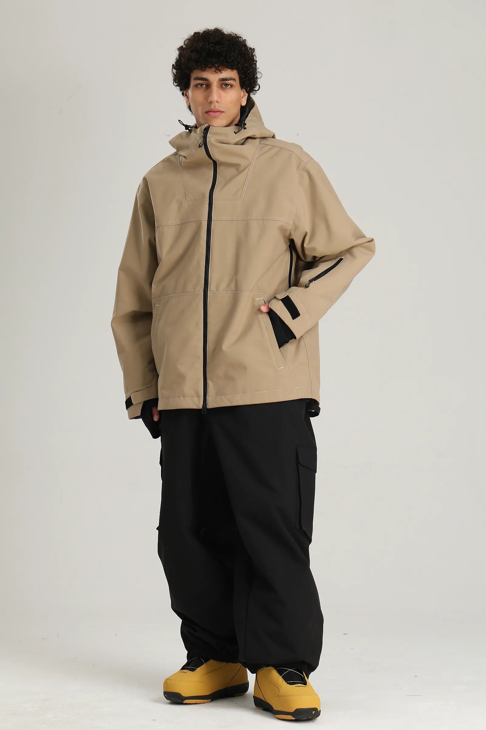 Men's Khaki Utility Minimal Contrast Stitch Insulated Snow Jacket