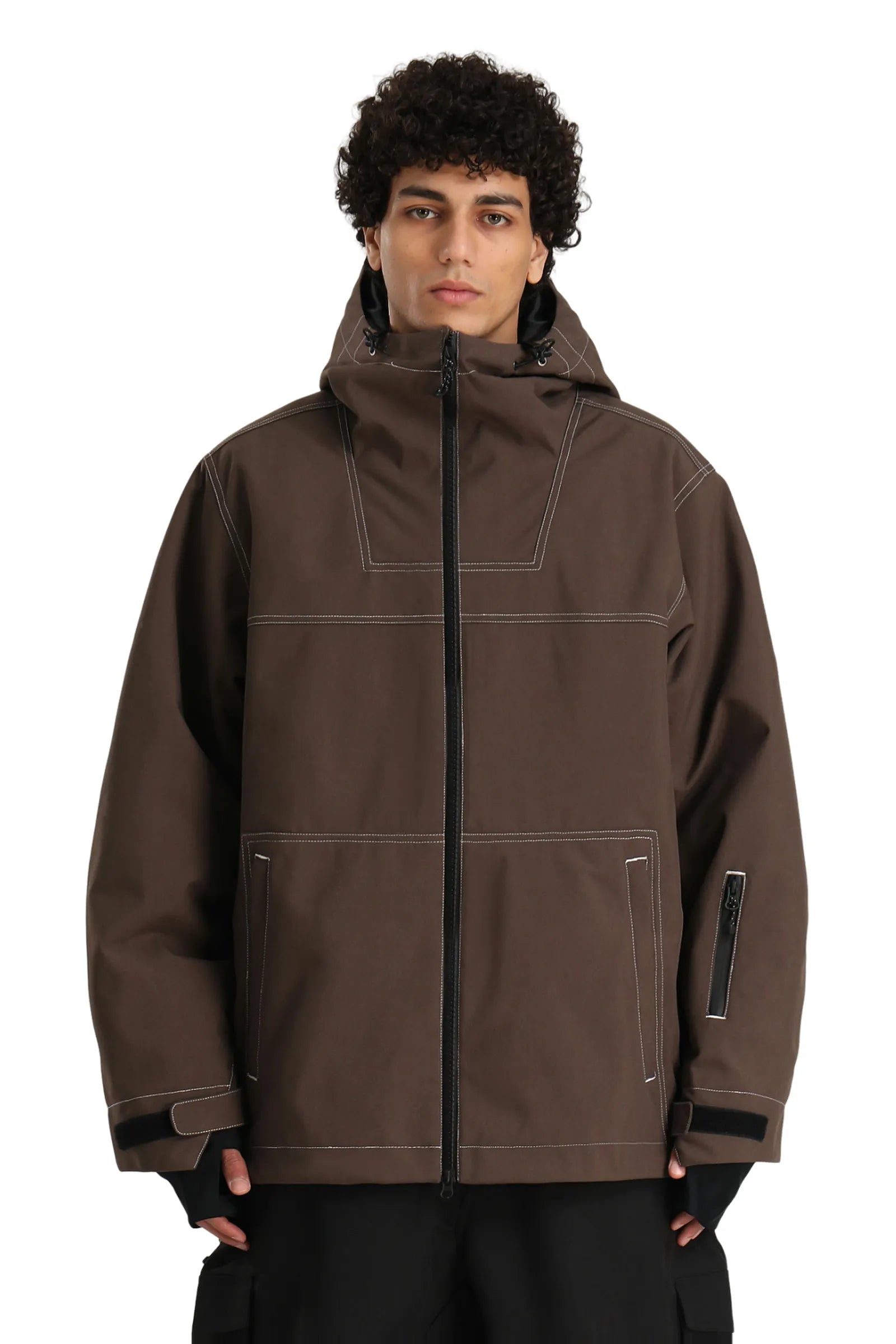 Men's Coffee Utility Minimal Contrast Stitch Insulated Snow Jacket