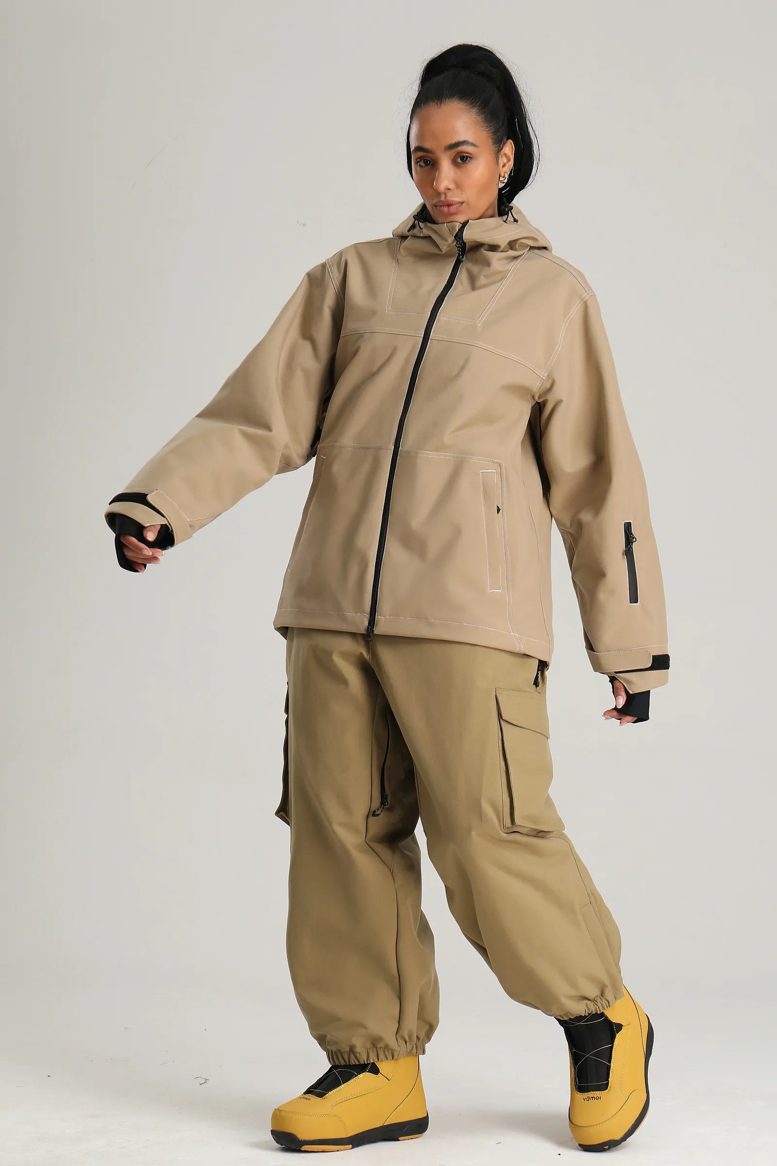 Women's Khaki Utility Minimal Contrast Stitch Insulated Snow Jacket