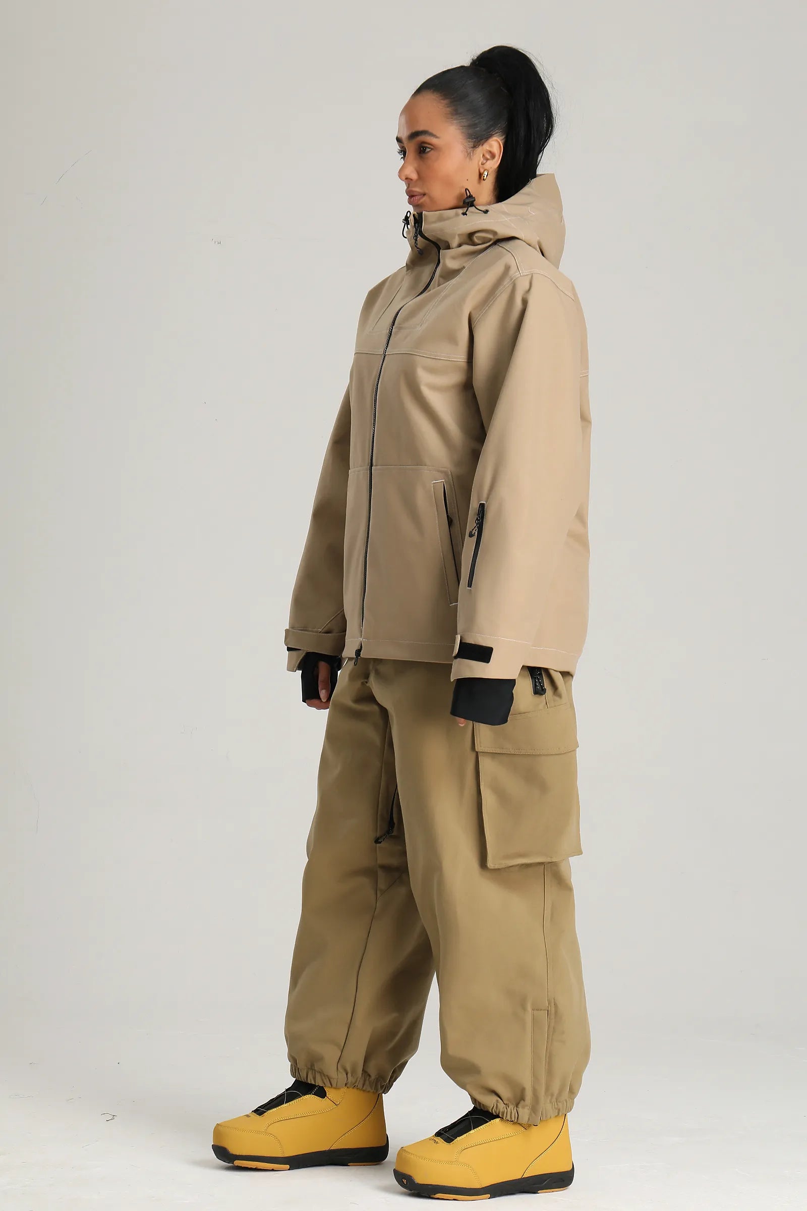 Women's Khaki Utility Minimal Contrast Stitch Insulated Snow Jacket