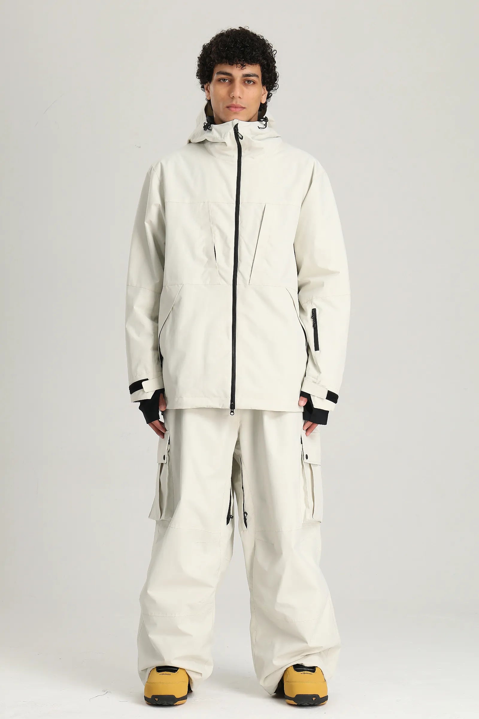 Men's Off White Relaxed Fit Technical Utility Snow Jacket