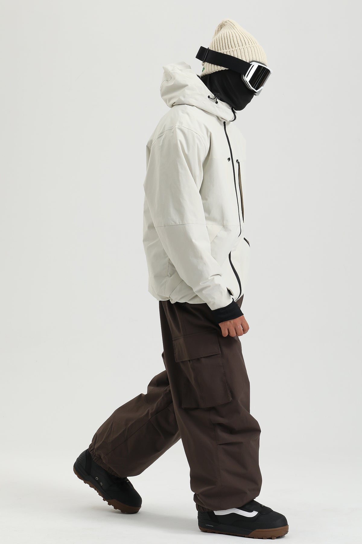 Men's Coffee Contrast Zipper Baggy Snow & Ski Pants