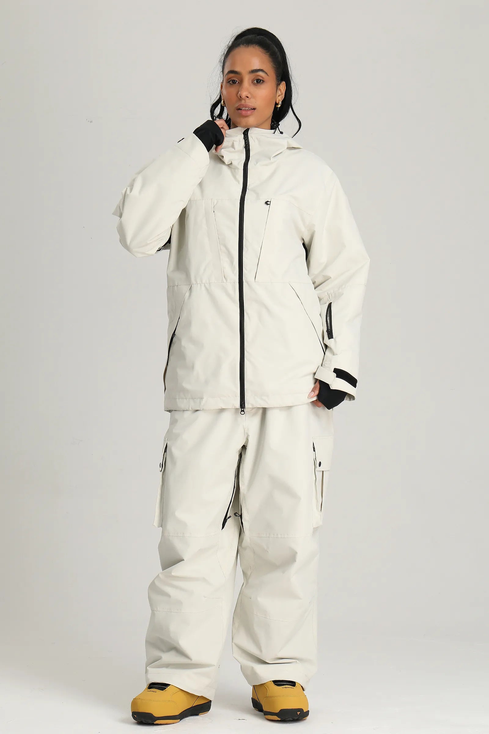 Women's Off White Relaxed Fit Technical Utility Snow Jacket