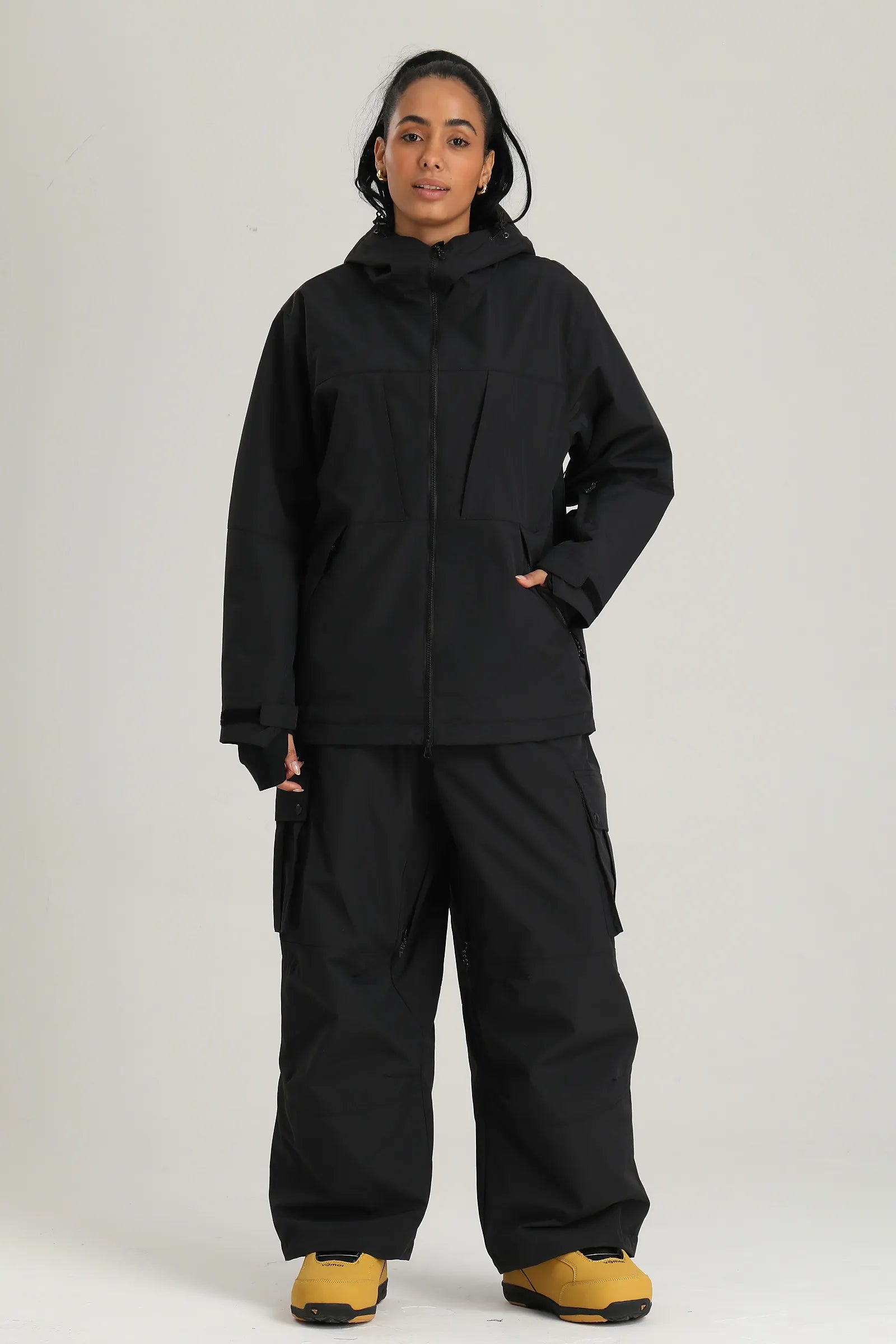 Women's Black Relaxed Fit Technical Utility Snow Jacket