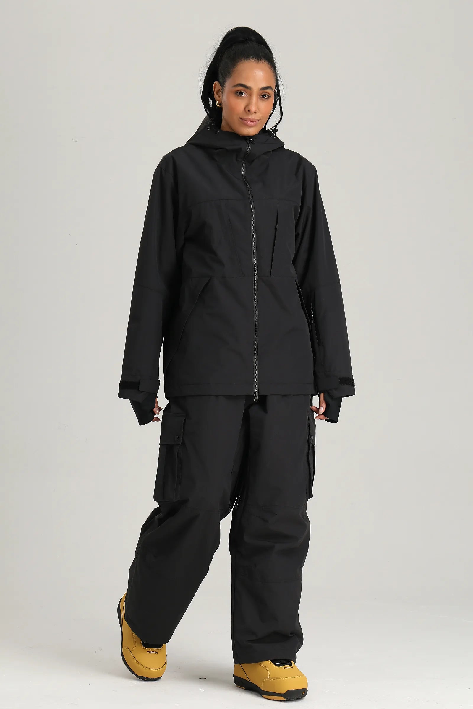 Women's Black Relaxed Fit Technical Utility Snow Jacket