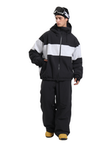 Men's Light Grey/Black Techwear Urban Color-Block Design Snowboard Jacket
