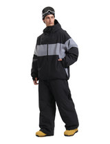 Men's Light Grey/Black Techwear Urban Color-Block Design Snowboard Jacket