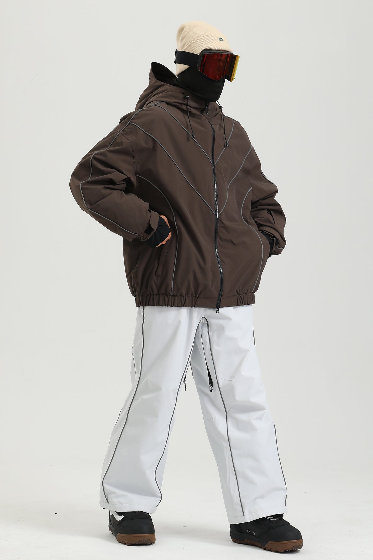 Herren Snowboardhose mit hellgrauem reflektierendem Besatz Baggy