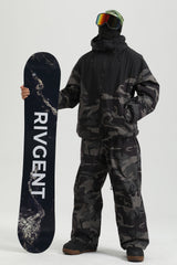 Men's Black Shadow Camo Windproof Utility Adjustable Hood Ski Jacket