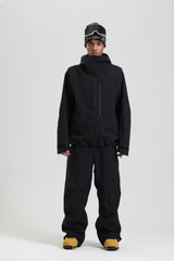 Men's Black Performance Fabric Trendy Chest Pockets Oversized Snow Jacket