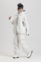 Women's Black Performance Fabric Trendy Chest Pockets Oversized Snow Jacket