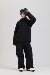 Women's Black Breathable Sporty High Collar Waterproof Snow Jacket