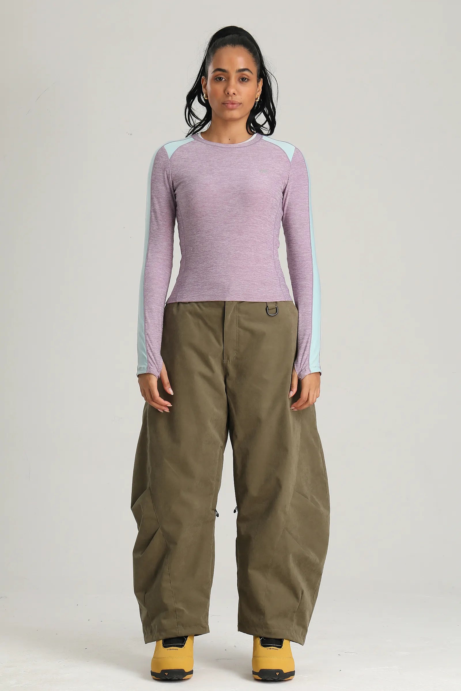 Women's Dark Green Articulated Fit Brushed Relaxed Tapered Snow Pants