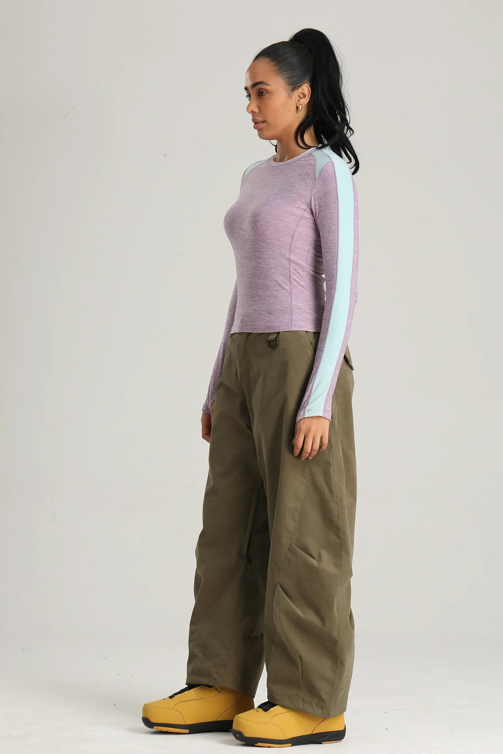 Women's Dark Green Articulated Fit Brushed Relaxed Tapered Snow Pants
