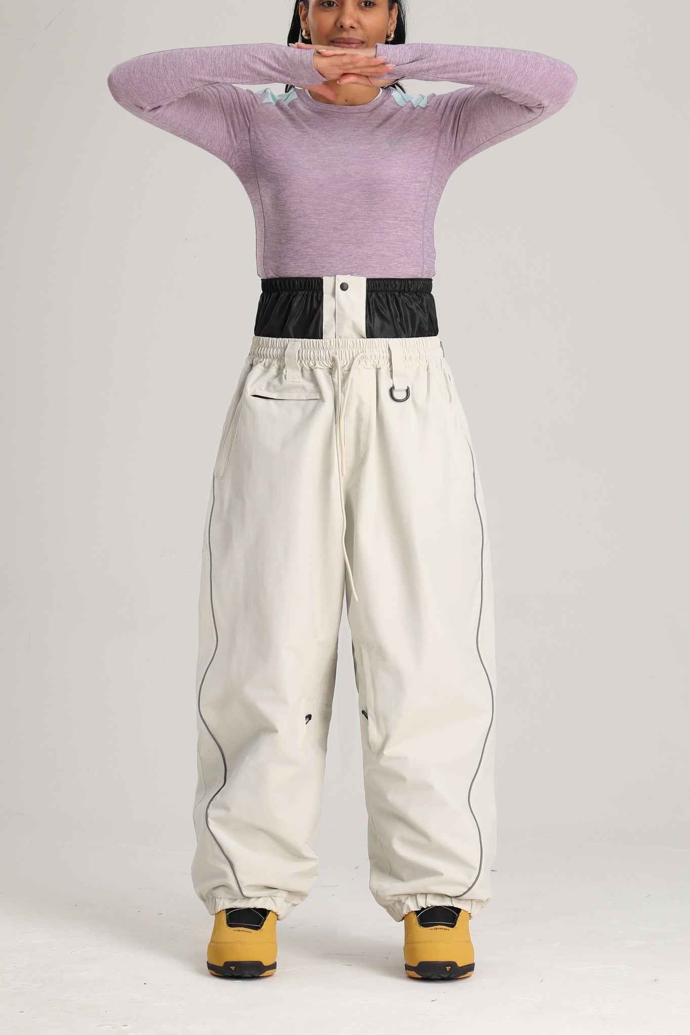 Women's Off White Color Baggy Reflective Snow Pants