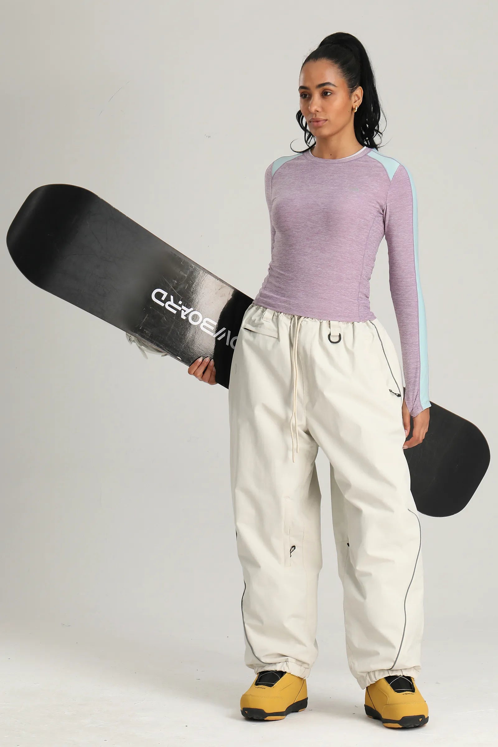 Women's Off White Color Baggy Reflective Snow Pants