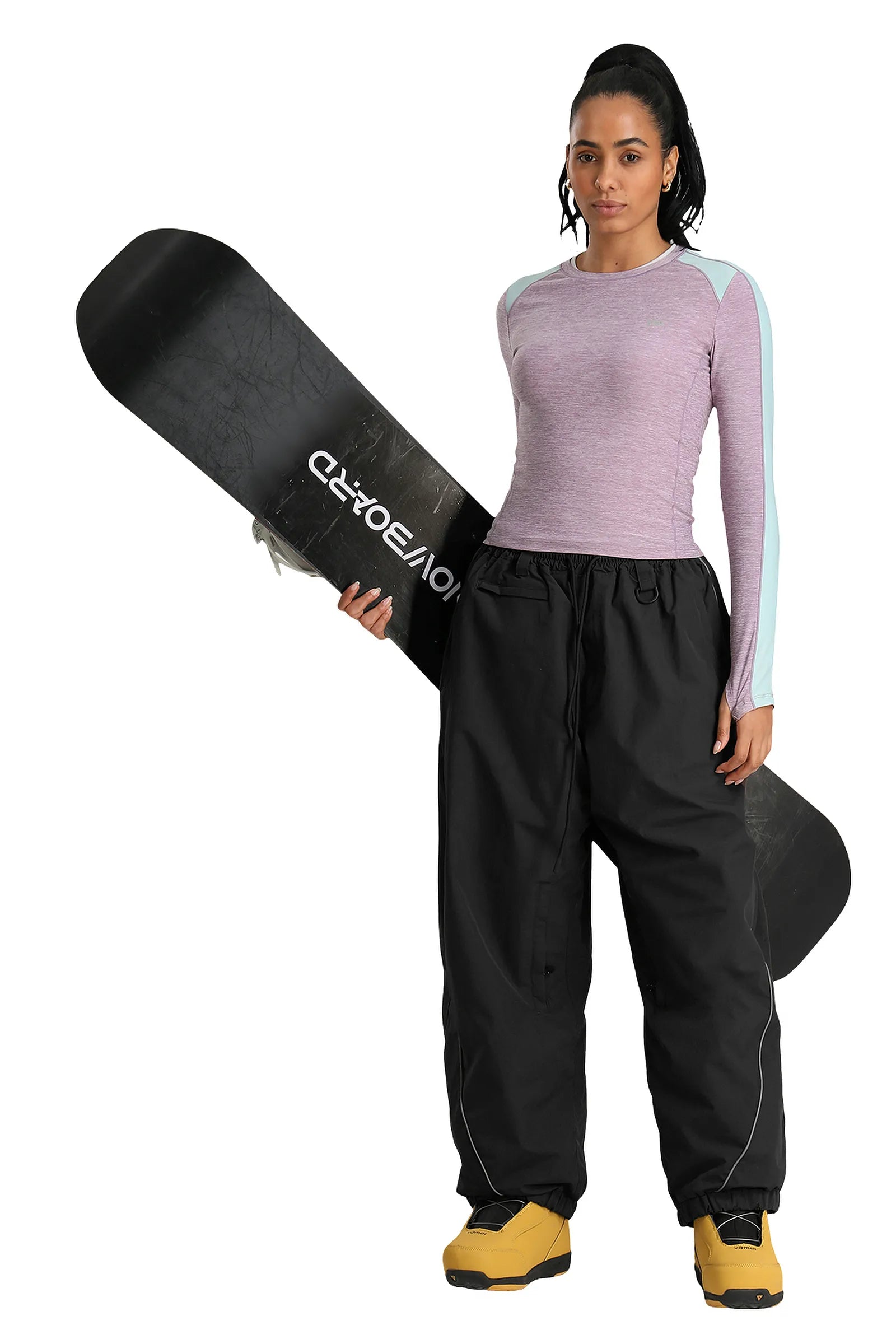 Women's Black Color Baggy Reflective Snow Pants