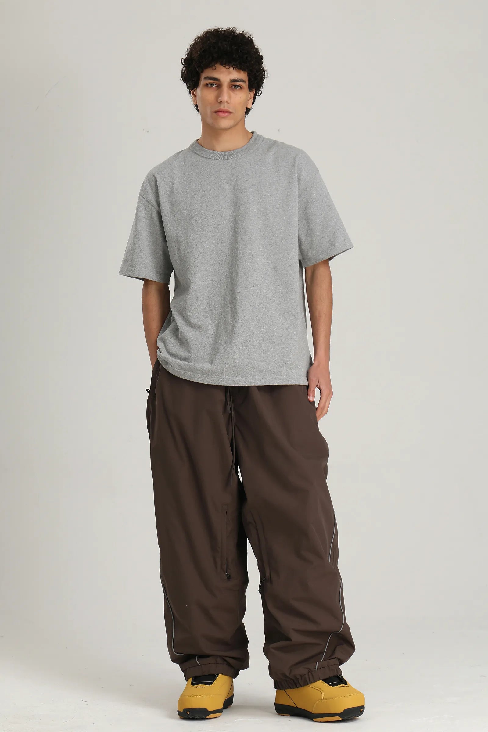 Men's Coffee Color Baggy Reflective Snow Pants