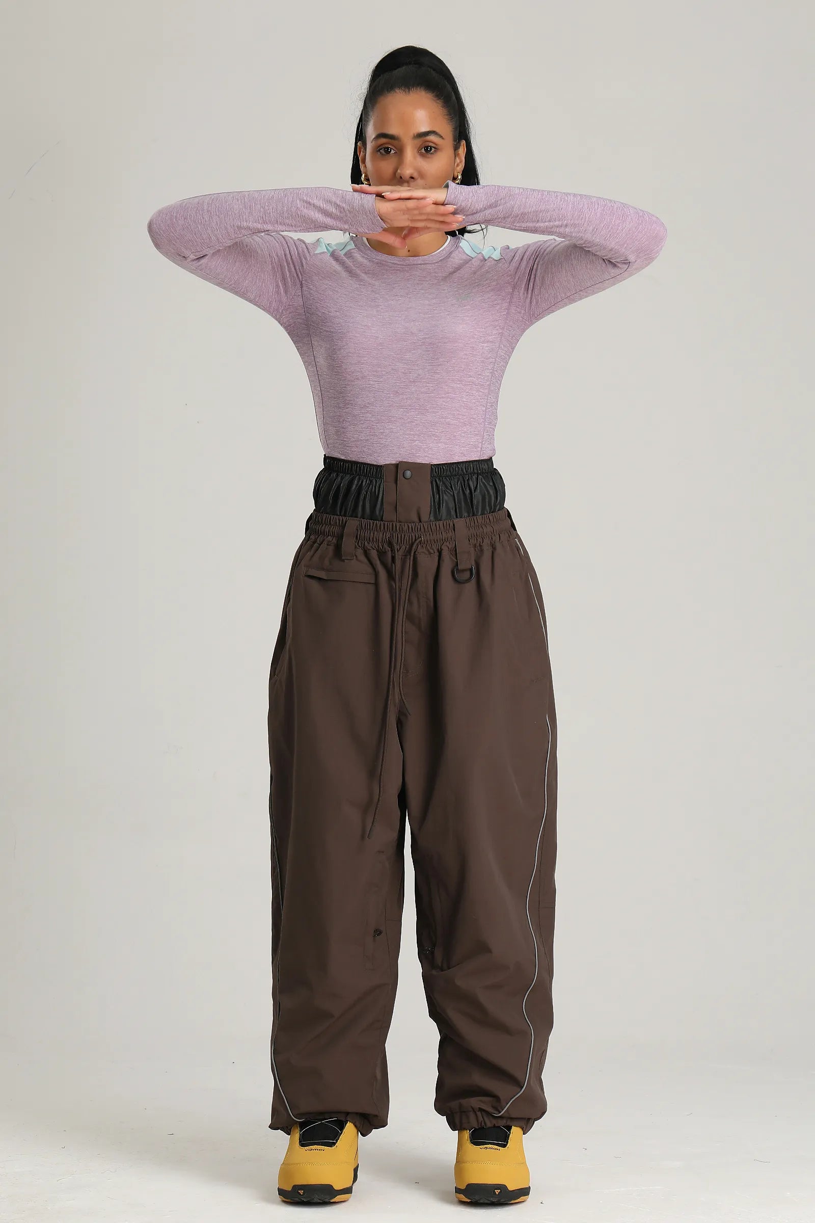 Women's Coffee Color Baggy Reflective Snow Pants