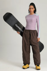 Women's Coffee Color Baggy Reflective Snow Pants