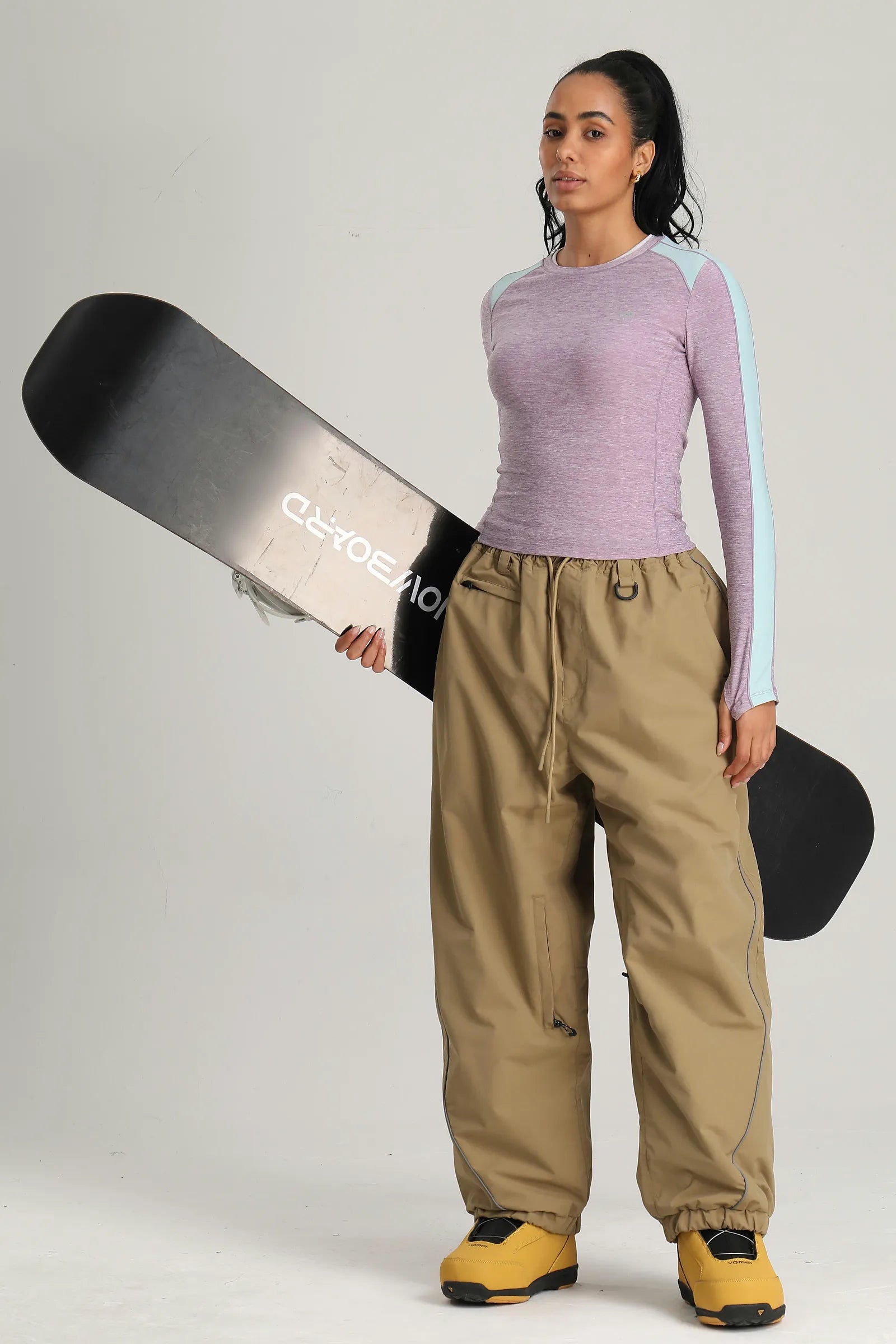 Women's Khaki Color Baggy Reflective Snow Pants