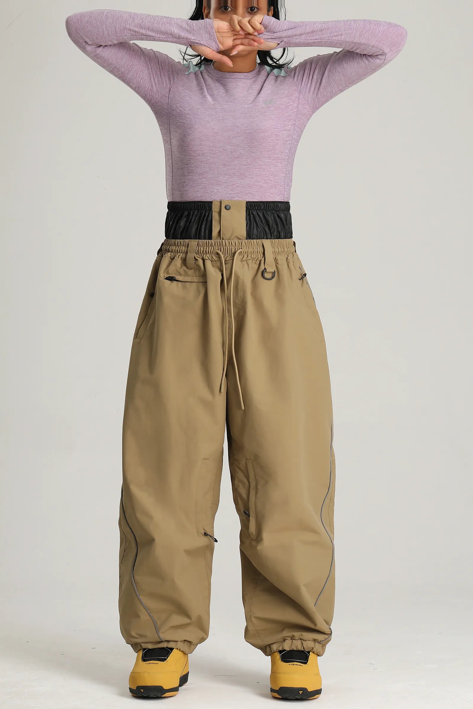 Women's Khaki Color Baggy Reflective Snow Pants