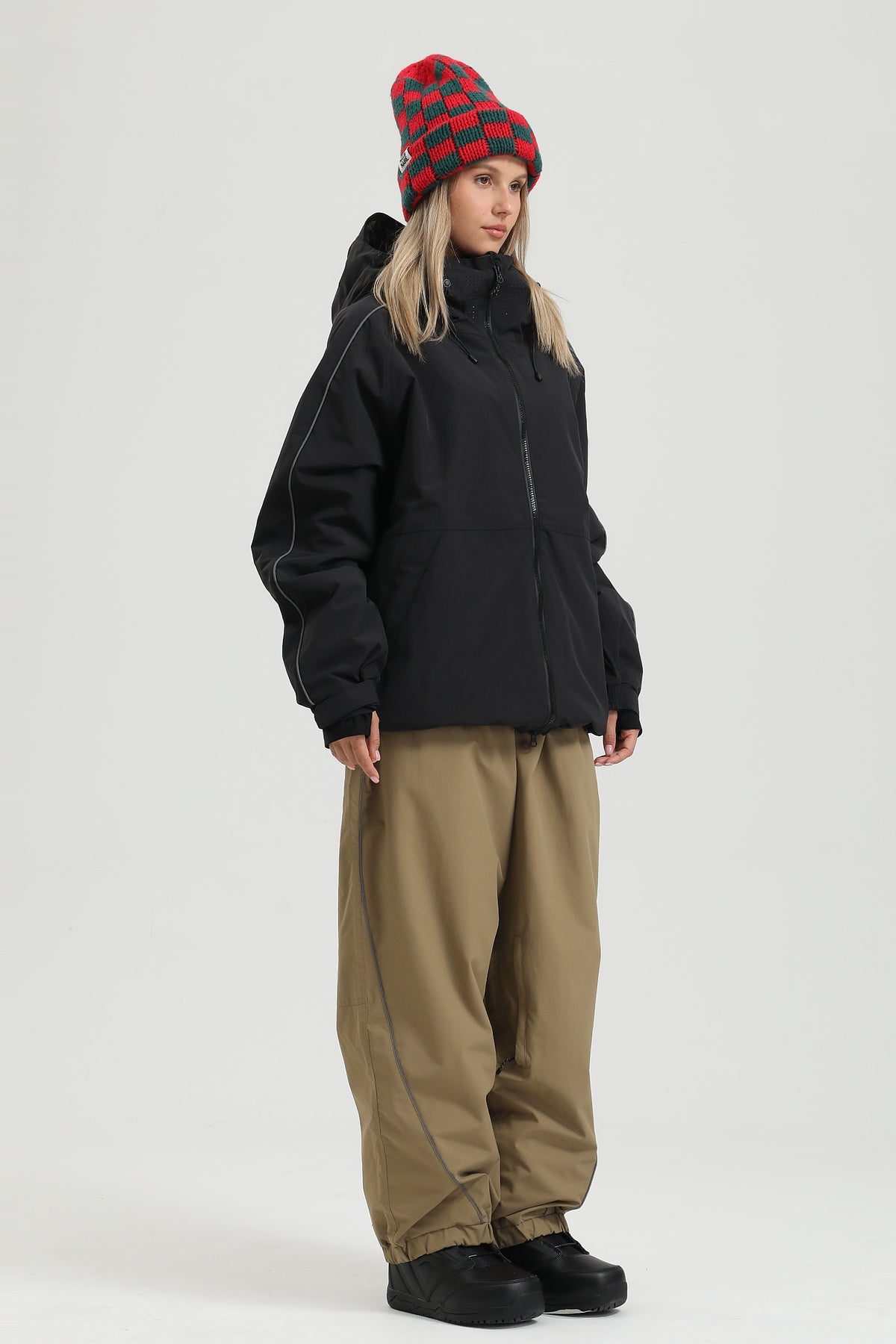 Pantaloni da neve riflettenti color cachi baggy da donna